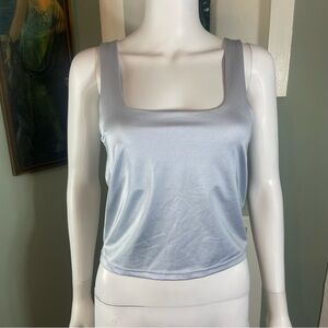 Fabletics Shiny Shine Blue/Gray Built in Bra Tank Top Crop Cropped Medium M